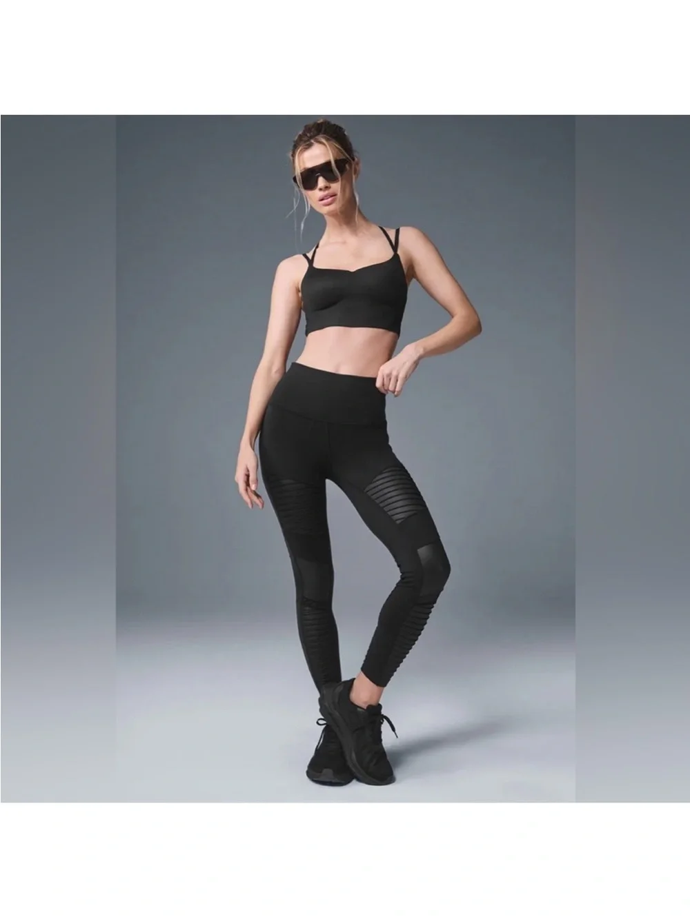 Alo Yoga 7/8 High Waist Moto Legging Black Glossy Small Gorpcore NWT
